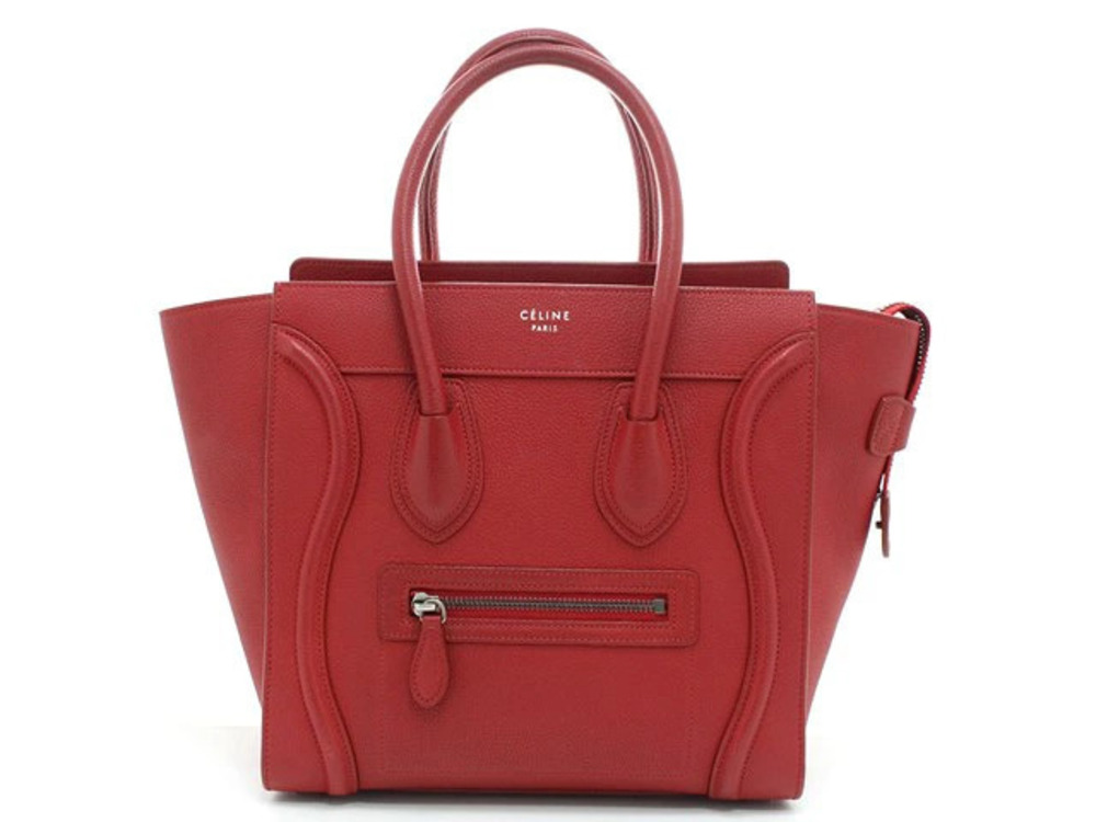 Celine Luggage Tote Tote Bag Calfskin Red
